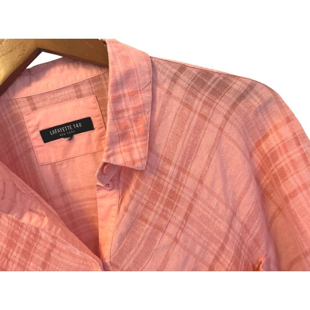 LAFAYETTE 148 NEW YORK Linen Blend Shirt Blouse in Coral/Pink - Picture 3 of 8